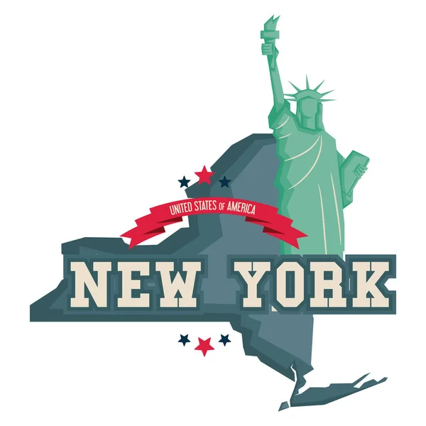 New York Karte Mit Freiheitsstatue — Stockvektor