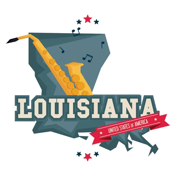 Louisiana Mappa Con Jazz — Vettoriale Stock