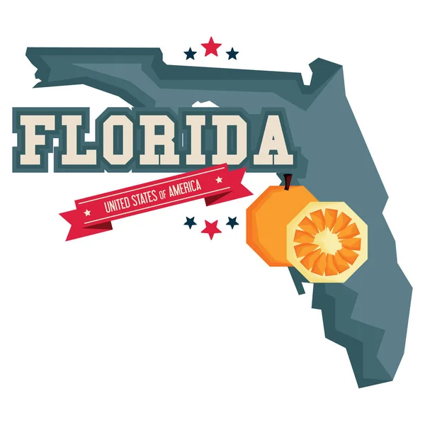 Florida Mapa Con Naranja — Vector de stock