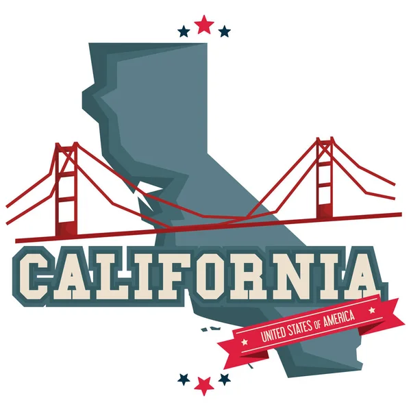 Mappa California Con Golden Gate Bridge — Vettoriale Stock