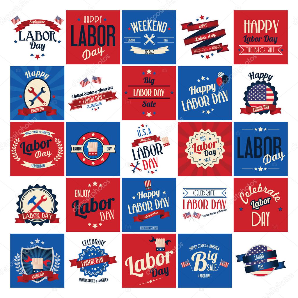 Labor day poster and labels set
