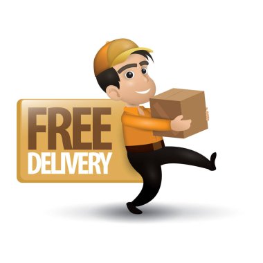 Delivery man holding cardboard box clipart