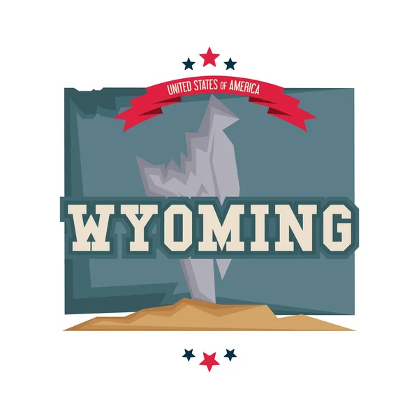 Wyoming Kaart Met Oude Trouwe Geiser — Stockvector