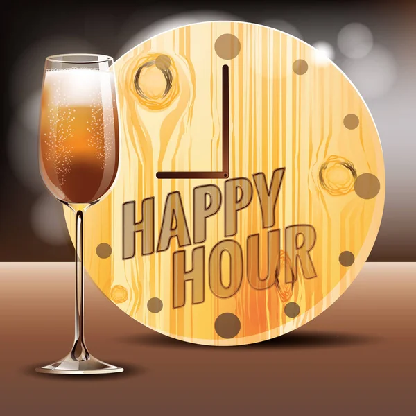 Happy Hours Com Copo Vinho —  Vetores de Stock