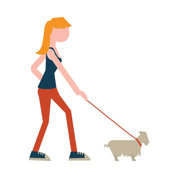 Chica Tomando Perro Para Caminar — Vector de stock