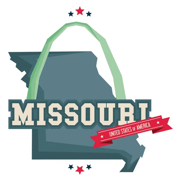 Missouri Mapa Com Arco Porta Entrada Louis —  Vetores de Stock