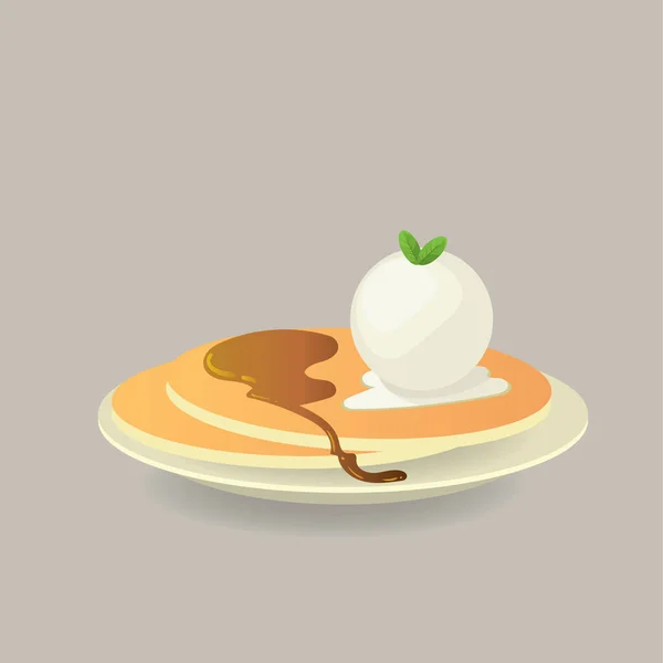 Pancake Dengan Krim Dan Sirup Cokelat - Stok Vektor