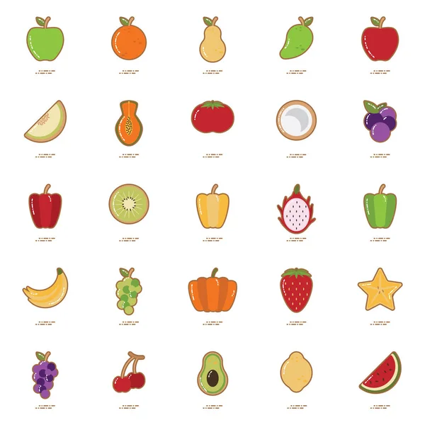 Conjunto Ícones Frutas Vegetais —  Vetores de Stock