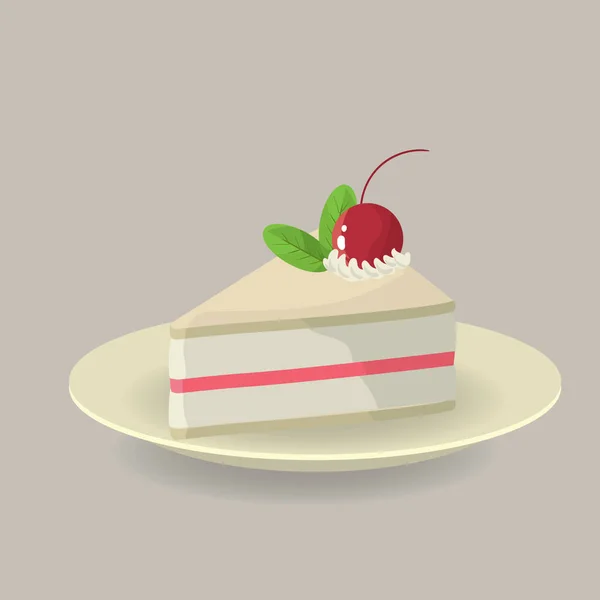 Rebanada Pastel Con Cereza Parte Superior — Vector de stock