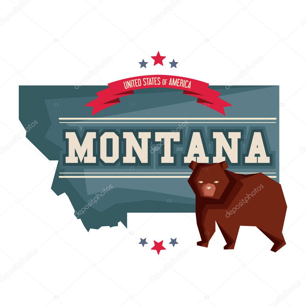 Montana map with grizzly bear