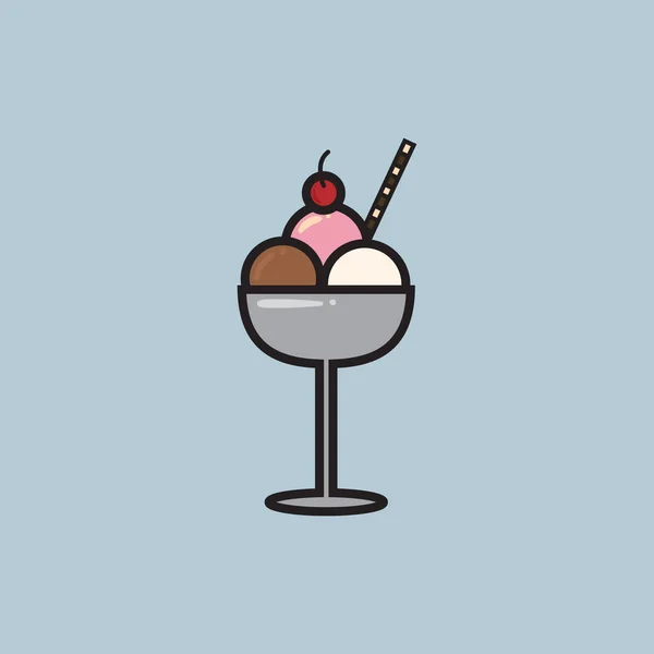 冰淇淋圣代与晶片棒和樱桃 — 图库矢量图片