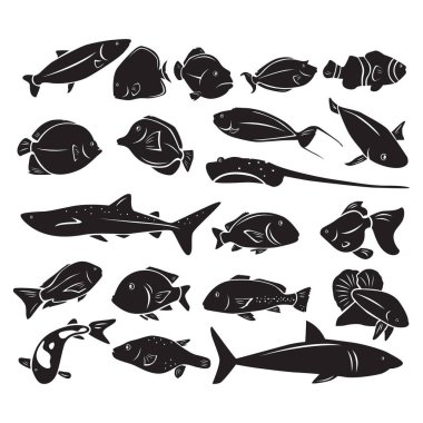 Silhouette of sea fishes clipart