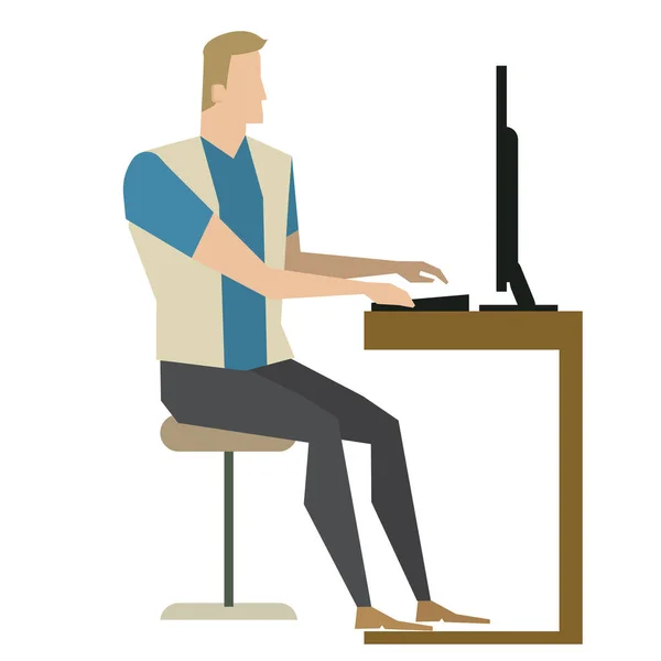 Man Working Computer — Stock Vector