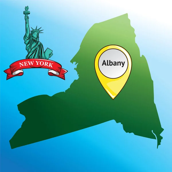Carte État New York Avec Statue Liberté — Image vectorielle