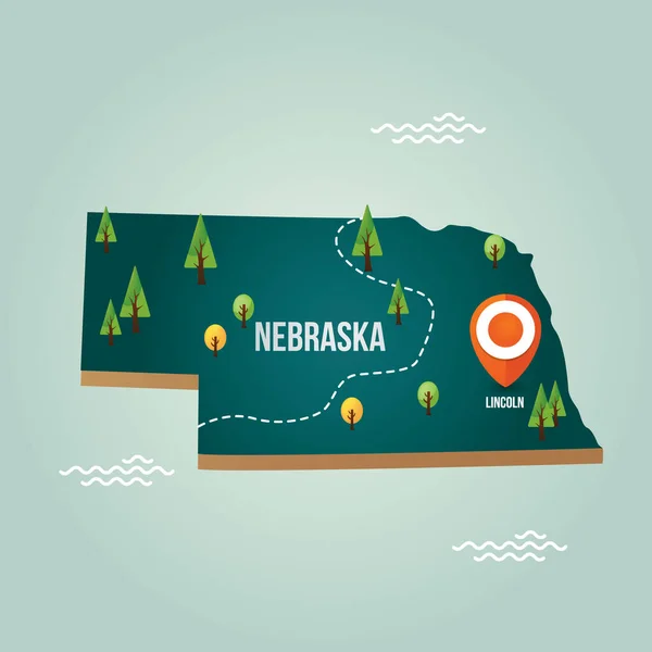 Başkente Sahip Nebraska Haritası — Stok Vektör