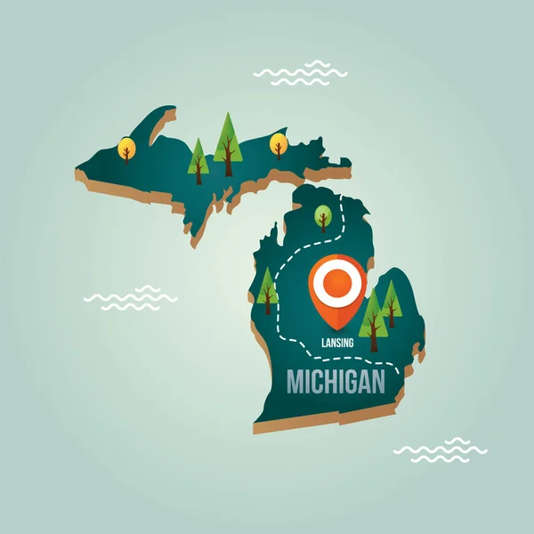 Michigan Mapa Com Capital —  Vetores de Stock