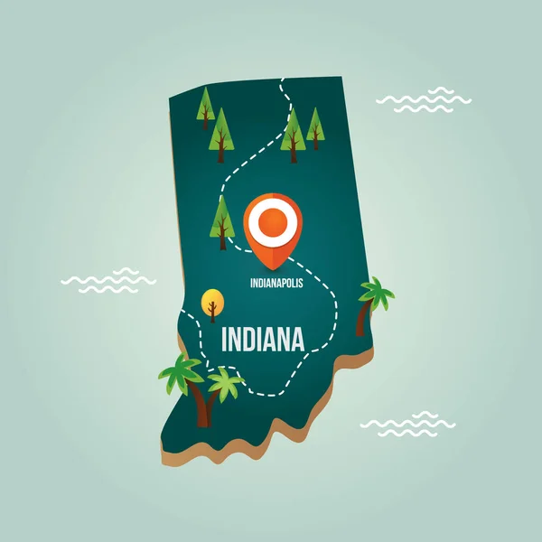 Indiana Karta Med Huvudstad — Stock vektor