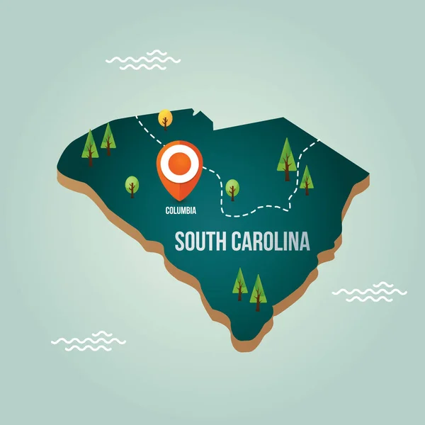 Dél Karolina Térképe Fővárossal — Stock Vector