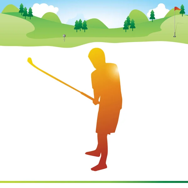 Golfer Swinging Golf Club Field — Stock Vector
