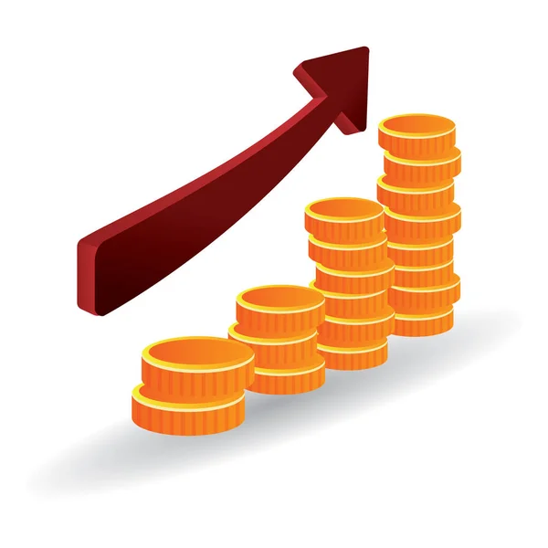 Barras Monedas Con Flecha Hacia Arriba — Archivo Imágenes Vectoriales