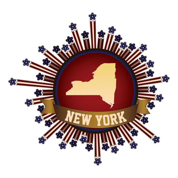 New York State Button Mit Banner — Stockvektor