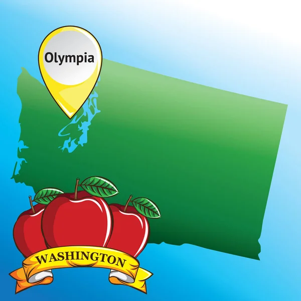 Mapa Del Estado Washington Con Manzana — Vector de stock