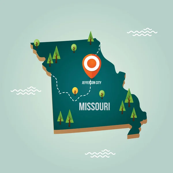 Missouri Mapa Con Ciudad Capital — Vector de stock
