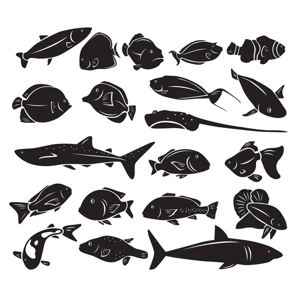 Silueta Peces Mar — Vector de stock