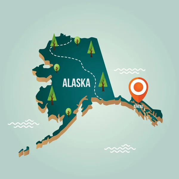 Alaska Hartă Capitala — Vector de stoc