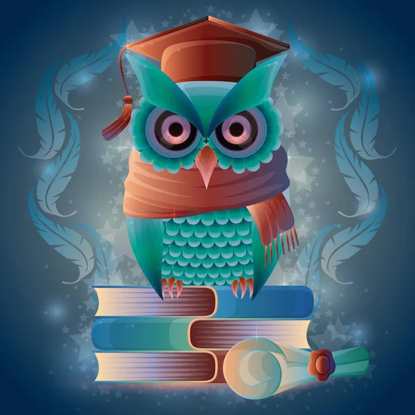 Owl Sitting Books — Stock Vector