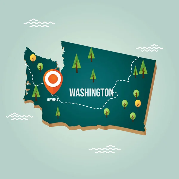 Washington Mapa Com Capital — Vetor de Stock