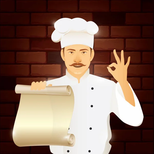Chef Debout Avec Menu — Image vectorielle