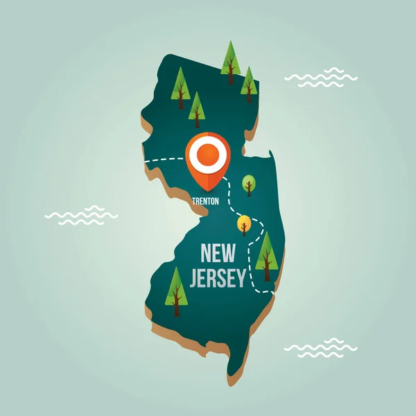 Mapa Nueva Jersey Con Capital — Vector de stock