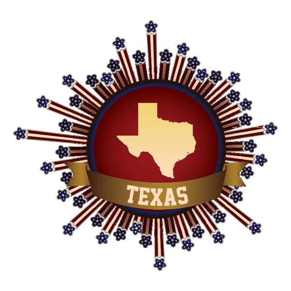 Botón Estatal Texas Con Pancarta — Vector de stock