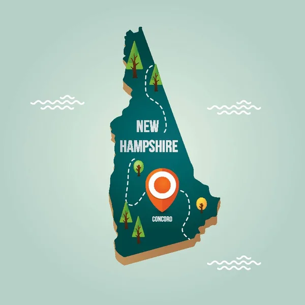 New Hampshire Carte Avec Capitale — Image vectorielle