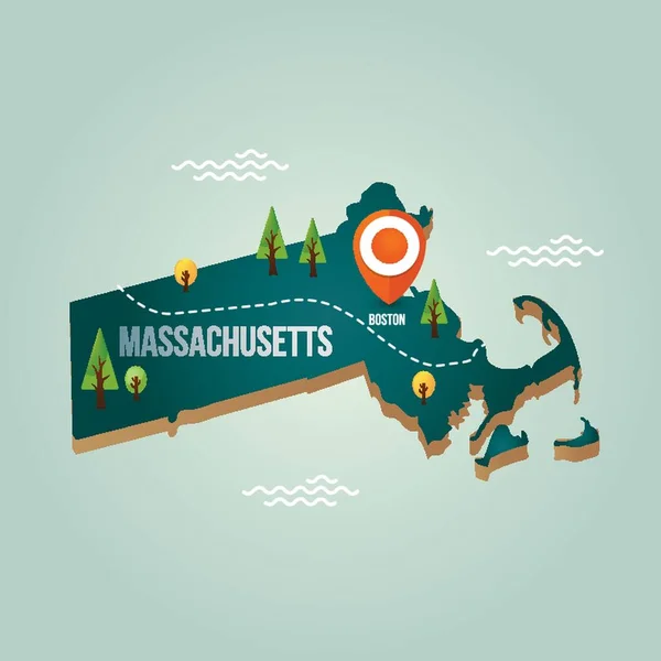 Massachusetts Mapa Con Ciudad Capital — Vector de stock