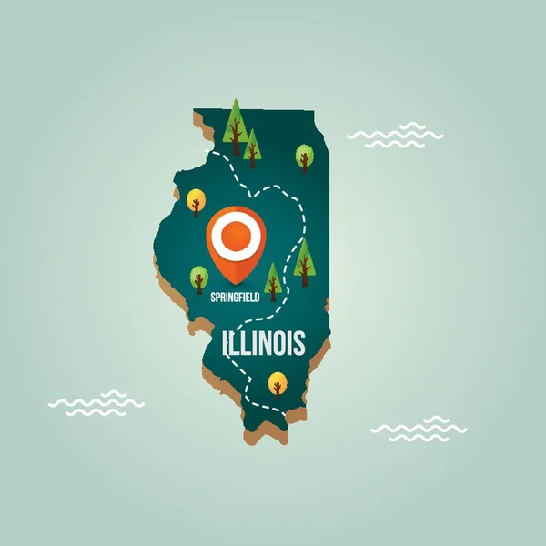 Illinois Mapa Com Capital —  Vetores de Stock