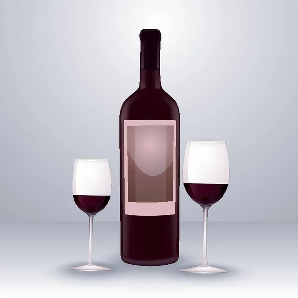 Bottiglia Vino Bicchieri — Vettoriale Stock