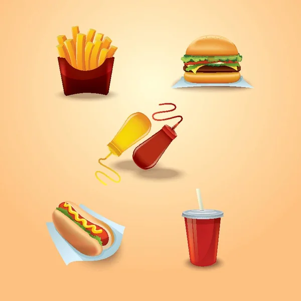Zestaw Ikon Fast Food — Wektor stockowy
