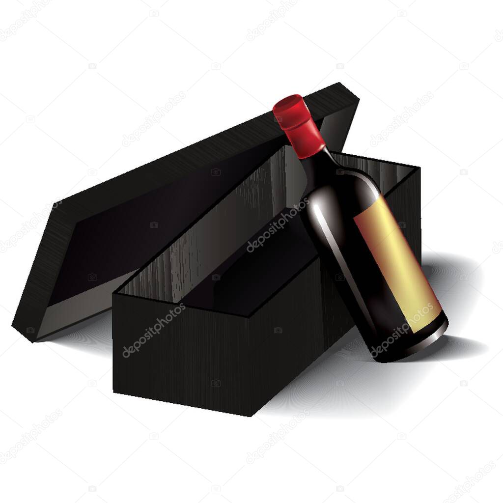 Red wine bottle with box