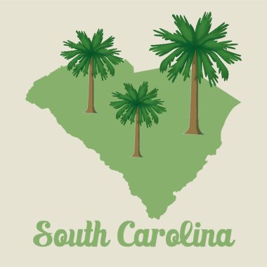Sabal palmetto simgesiyle Güney Carolina haritası