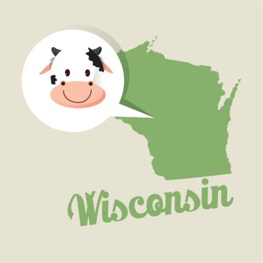 Jersey inek simgesiyle Wisconsin haritası
