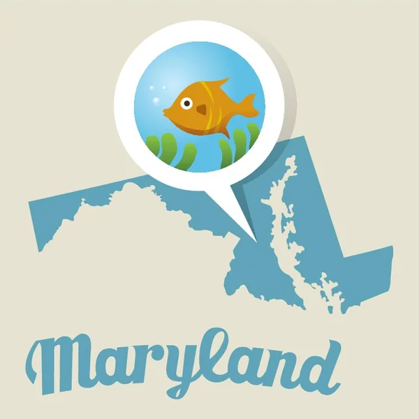 Maryland Karta Med Baltimore Akvarium Ikon — Stock vektor