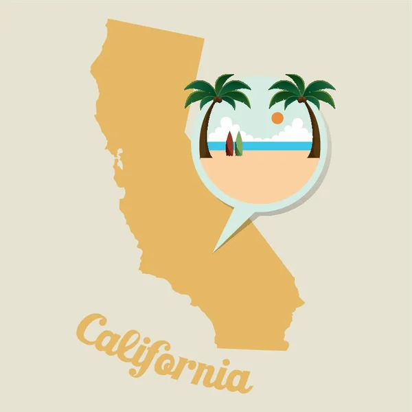 Mappa Della California Con Icona Della Spiaggia — Vettoriale Stock
