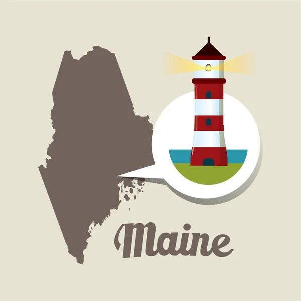 Maine Mapa Con Icono Del Faro Quoddy — Vector de stock