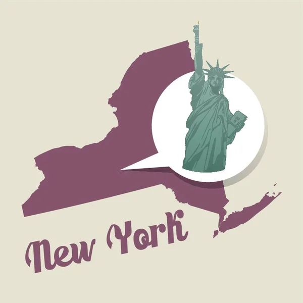 Nova Iorque Mapa Com Estátua Ícone Liberdade — Vetor de Stock
