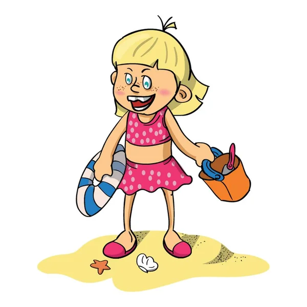 Girl Enjoying Beach — Stock Vector