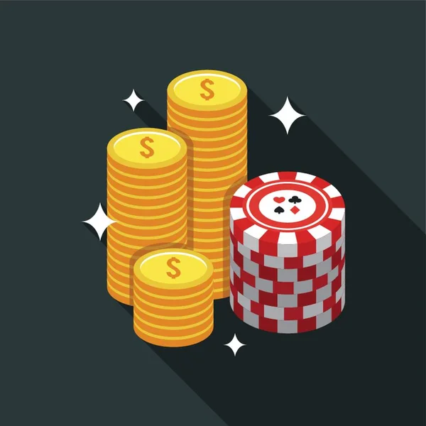 Stacks Gold Dollar Coins Poker Chips — Stock Vector