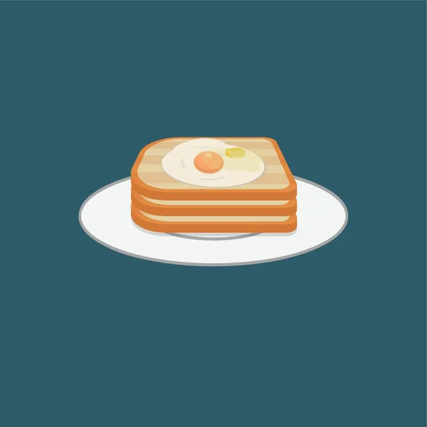 Ψωμί Φέτες Και Τηγανητό Αυγό Ένα Πιάτο — Διανυσματικό Αρχείο