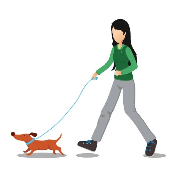 Mujer Tomando Perro Para Caminar — Vector de stock